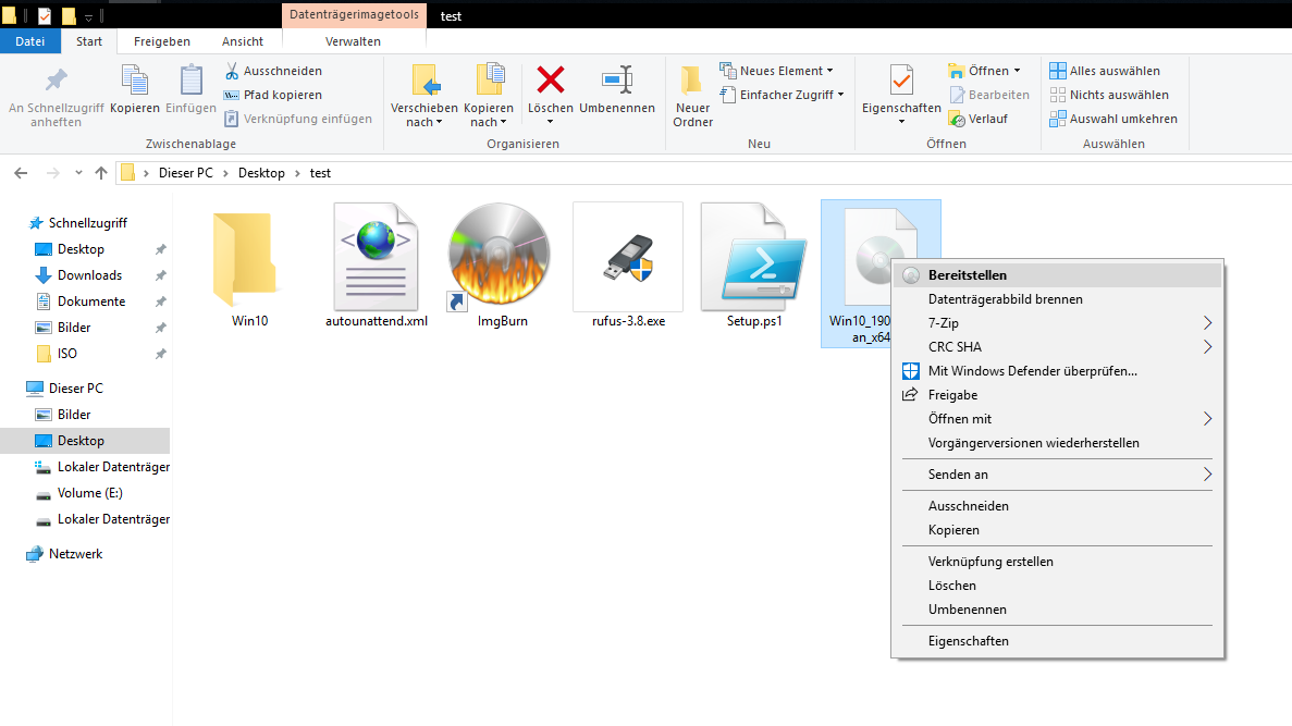 ISO bereitstellen durch rechtsklick