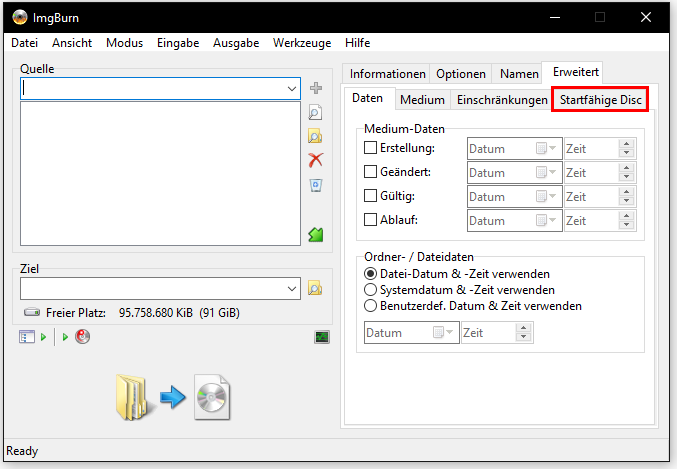 ImgBurn: Auswahl startfähige Disc