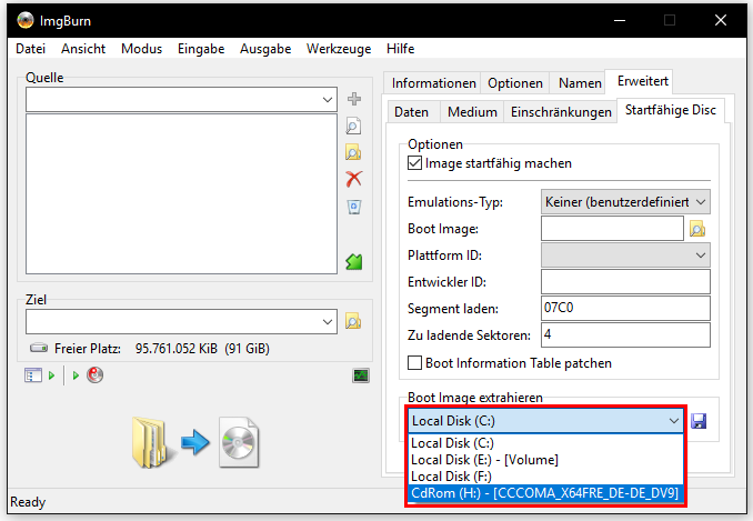 ImgBurn: Bootimage aus Windows 10 extrahieren