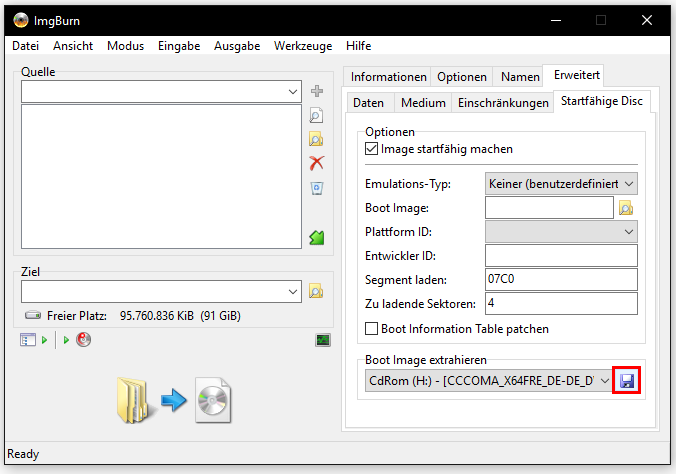 ImgBurn: Bootimage speichern