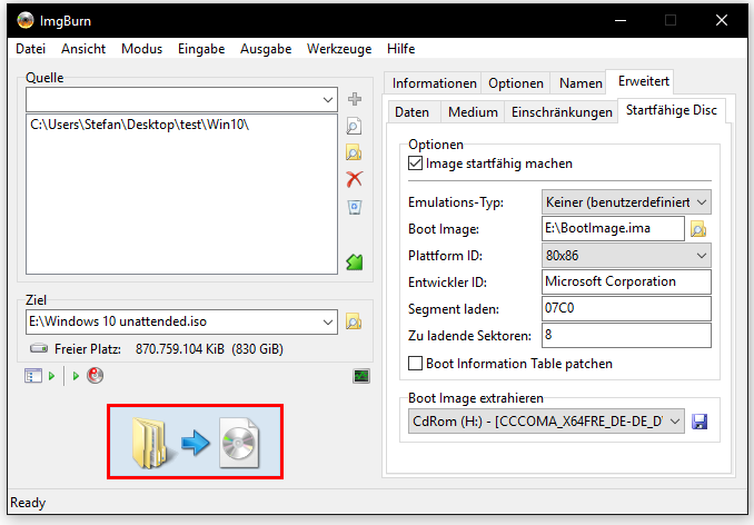 ImgBurn: ISO-Erstellung starten